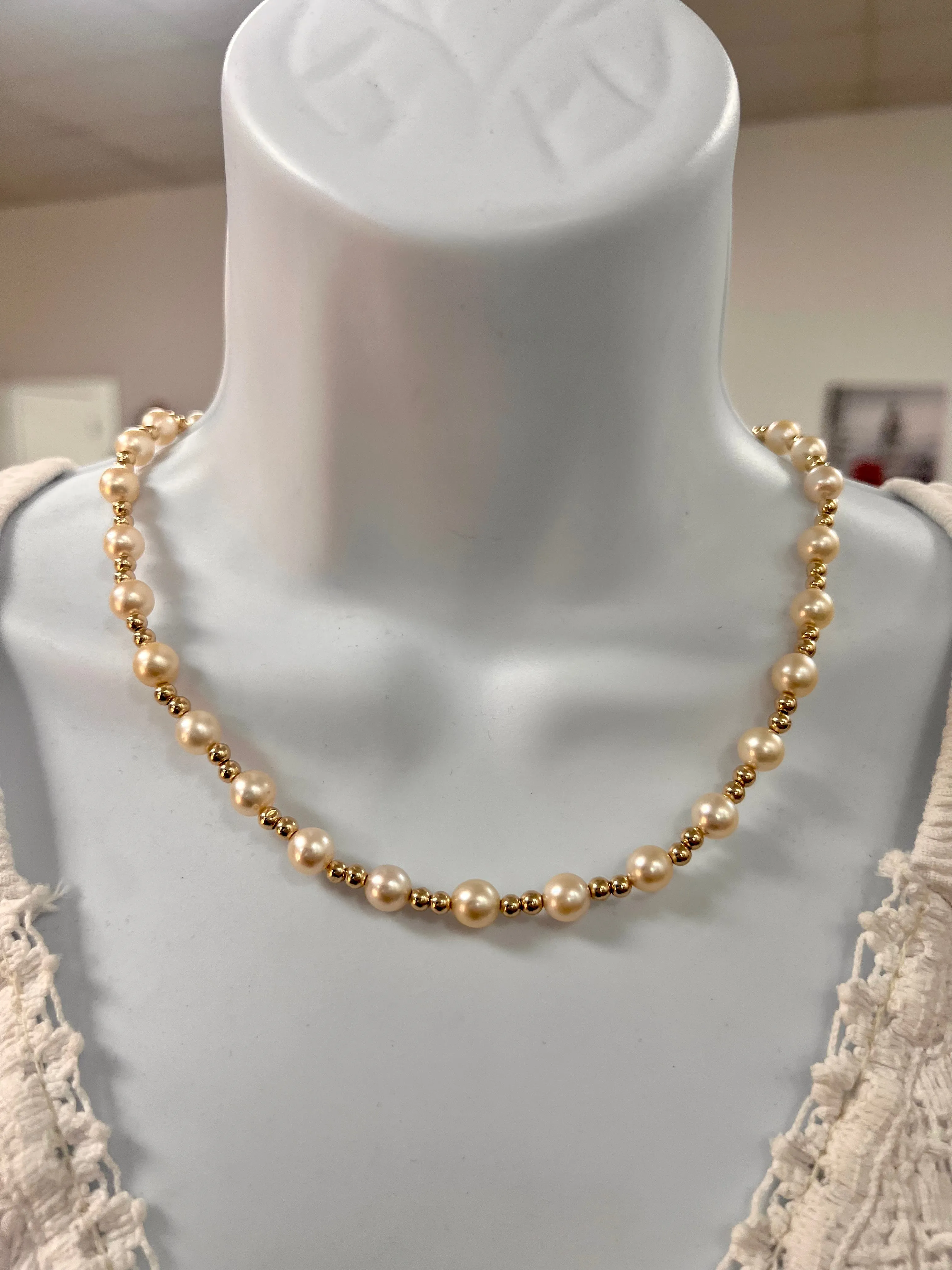 14k yellow gold bead Japanese pearl necklace