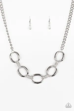 Boss Boulevard Silver and White Rhinestone Necklace - Paparazzi Accessories