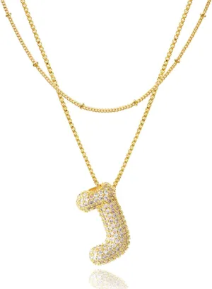 Bubble Letter Necklace, 18K Gold Plated Layered Balloon A-Z Initial Necklace for Women, Chunky Letter Pendant Necklace Dainty Jewelry Gift