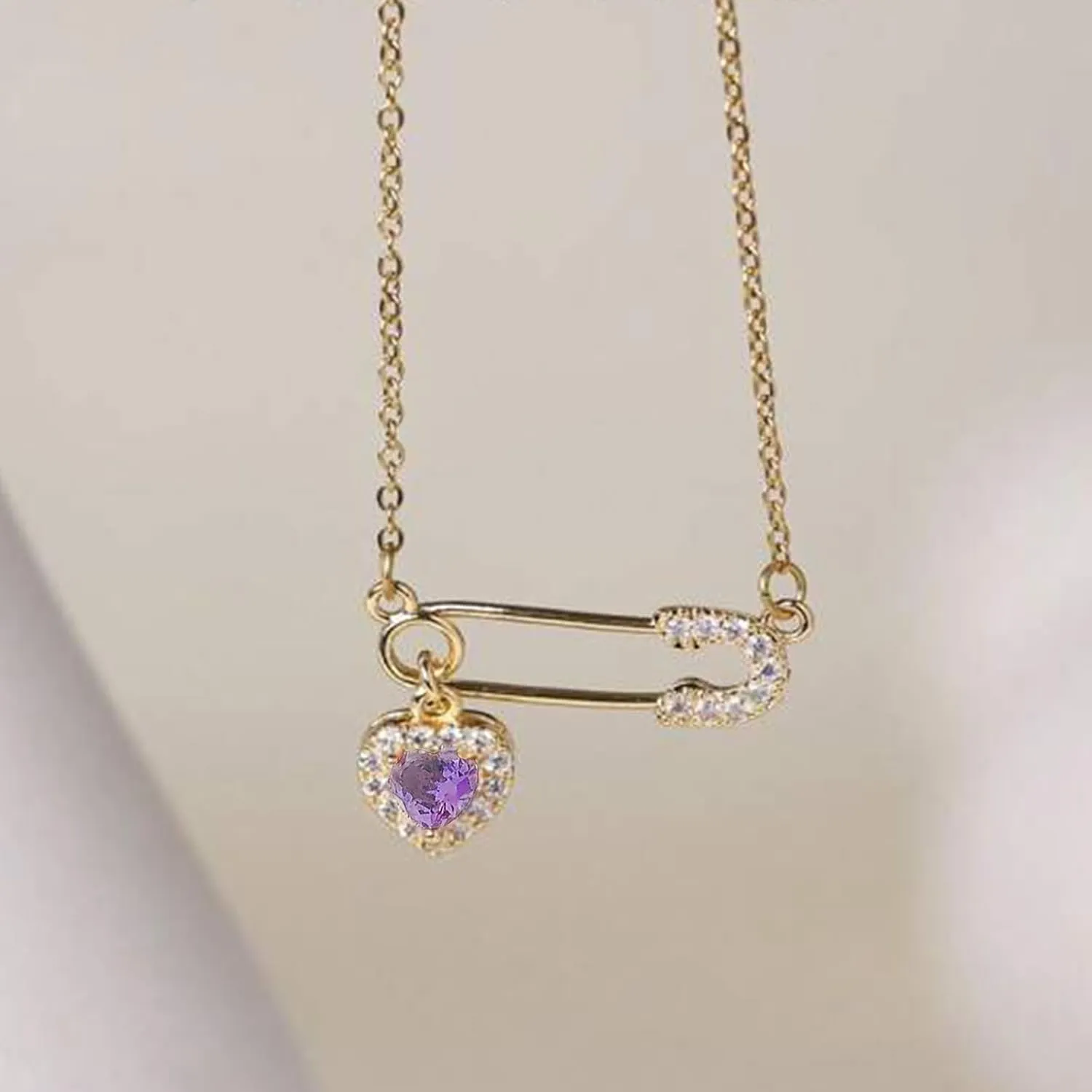 Choistily Safety Pin Necklace Birthstone for Women - Gold Pendant Dainty Necklace for January March June - Gifts for Women