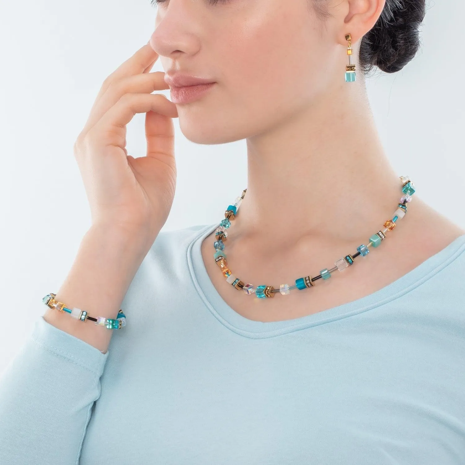 Coeur De Lion GeoCUBE® Iconic Gold and Turquoise Necklace