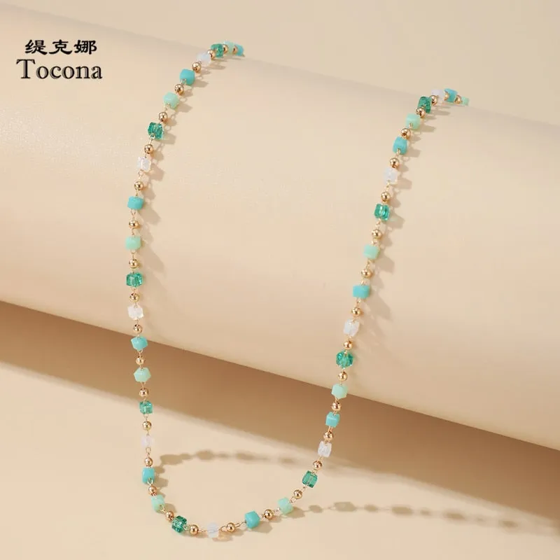 Colorful Bead Chain Choker Necklace