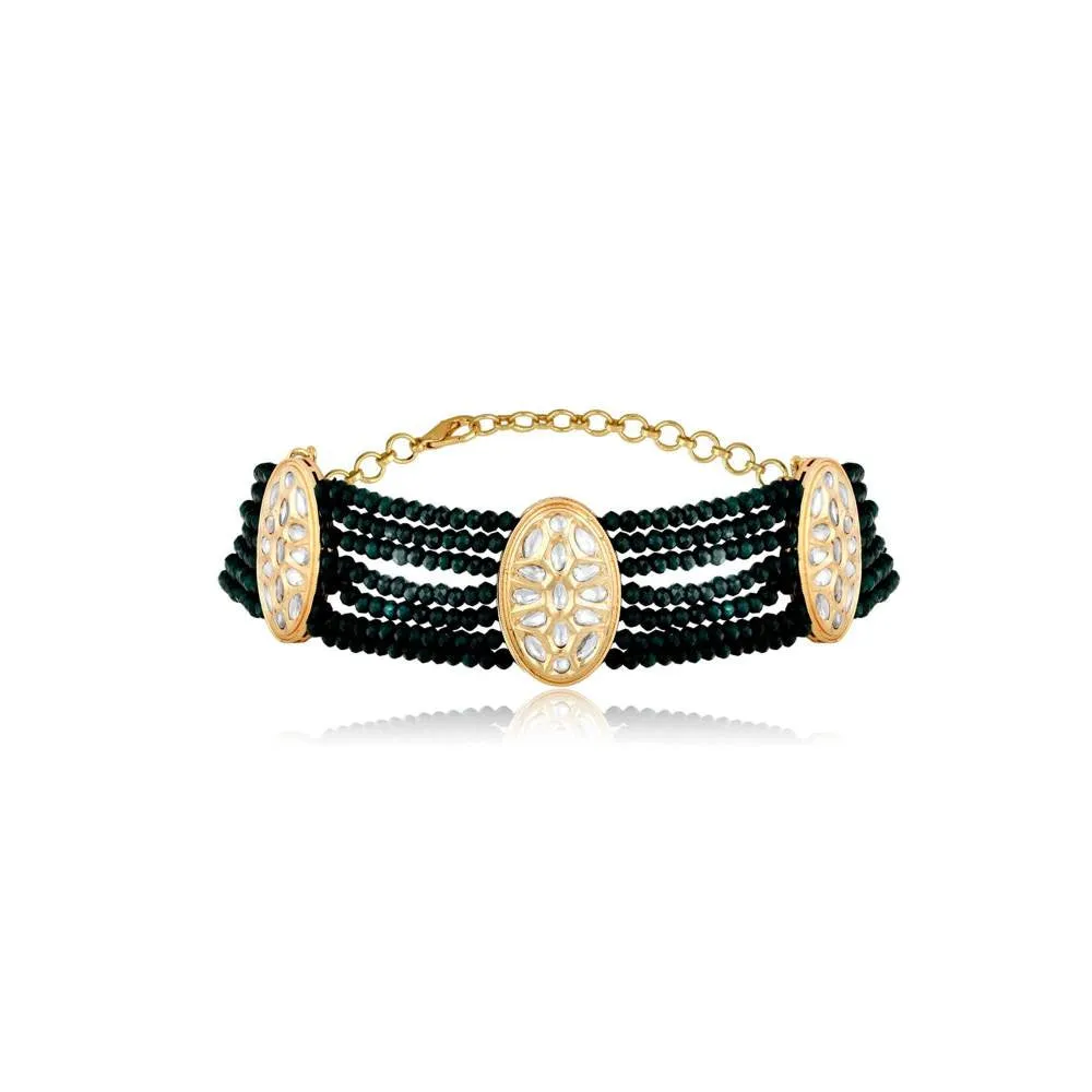 Curio Cottage Meira Green Coloured Stones Embellished with Kundan Choker Necklace Set