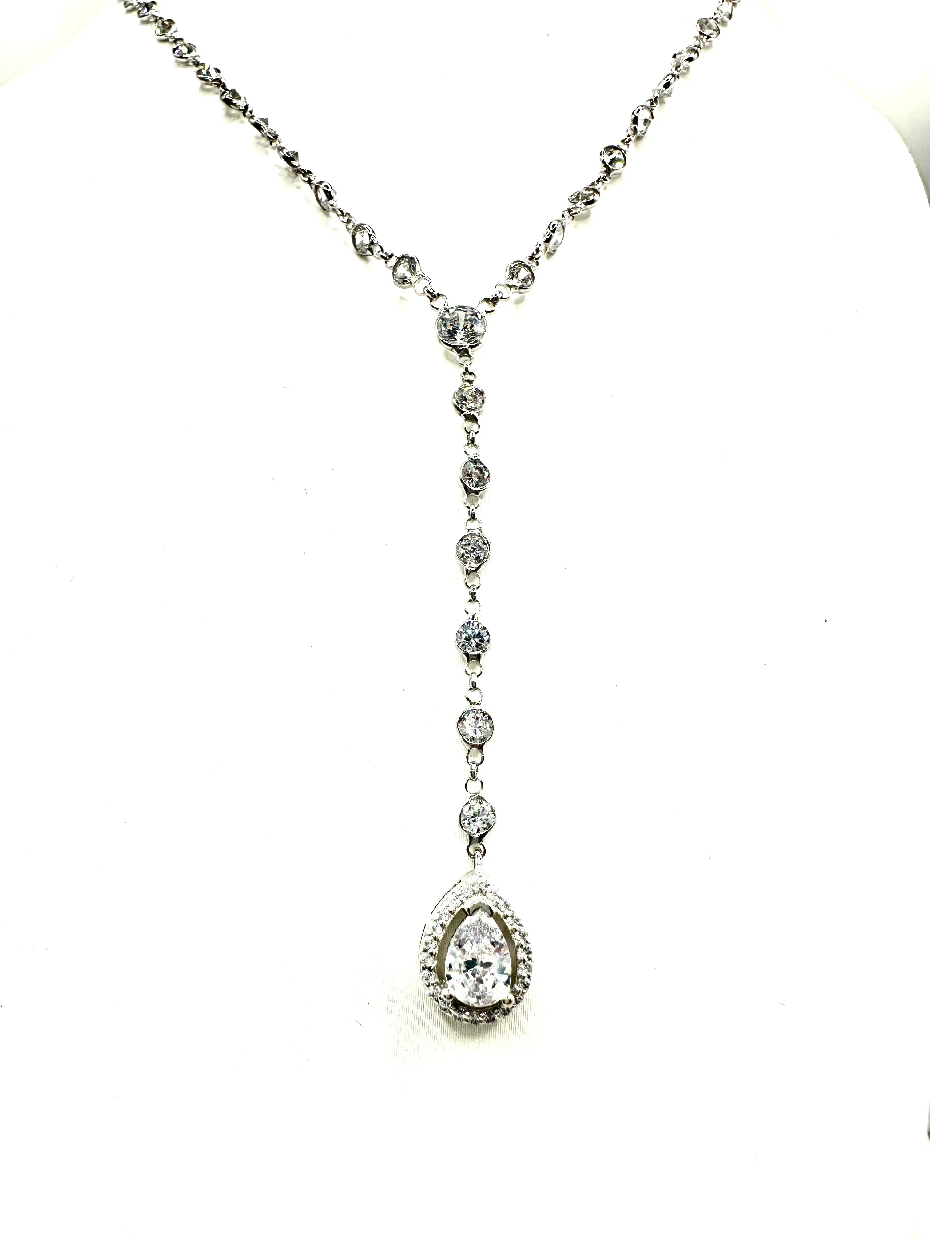 CZ Teardrop Y Necklace