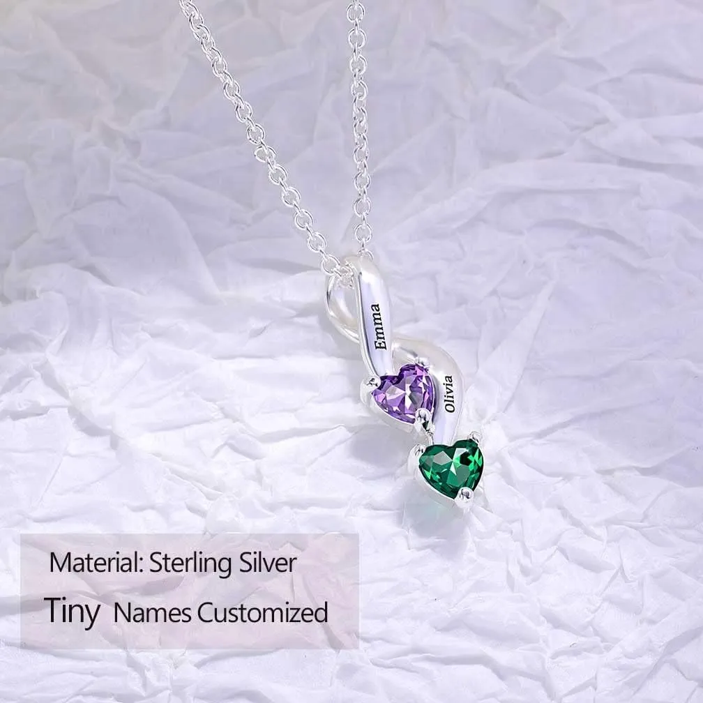DayOfShe 925 Sterling Silver Personalized Heart Necklace with Birthstone Custom Mom Necklace with Names Engraved Infinity Promise Pendant for Her