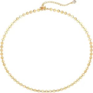 Dremmy Studios Dainty Gold Choker Necklace for Women 14K Gold Plated Coin Disc Figaro Layered Beaded Flat Mariner Sideways Cross Wishbone Link Clavicle Necklaces