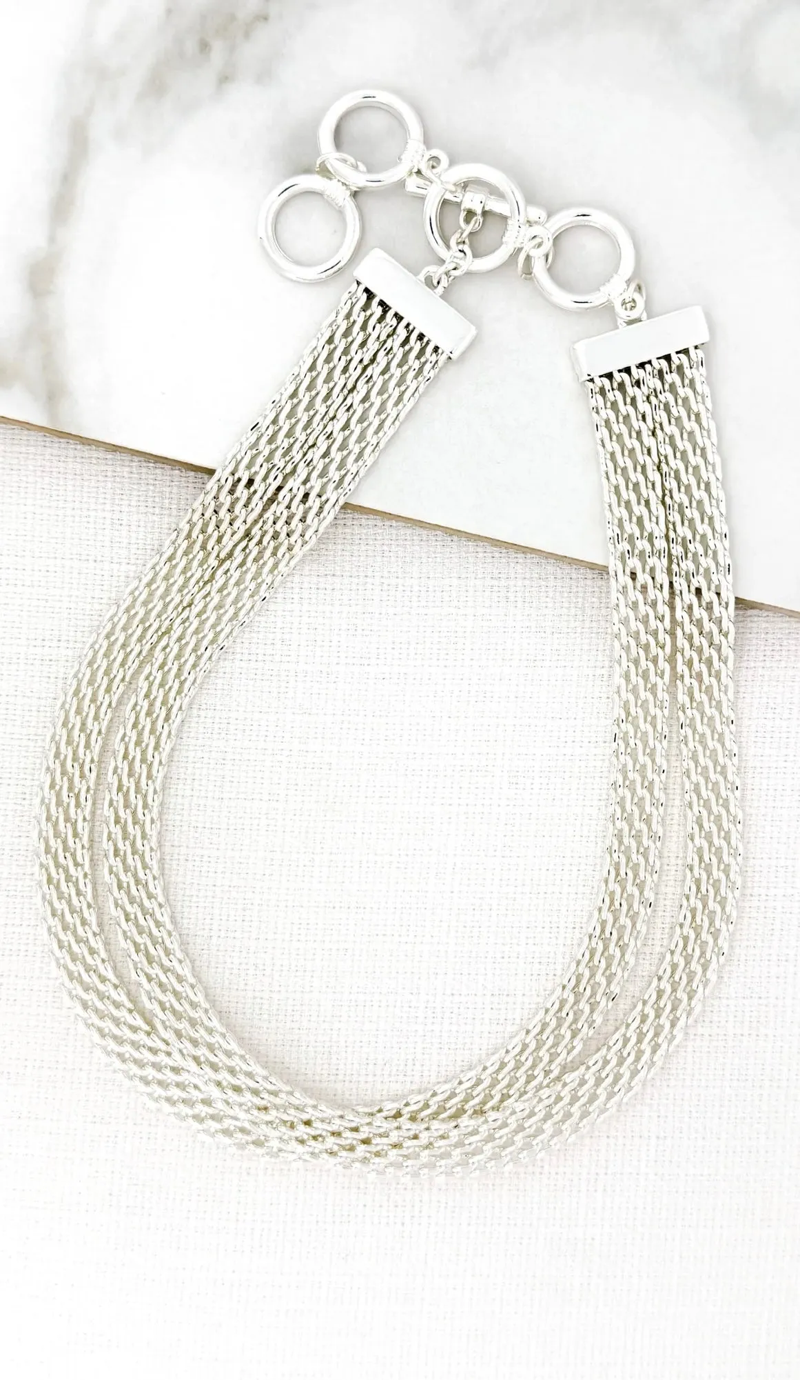 Envy Silver Double Chain Choker Necklace with Magnetic Clasp Style 4385/SL/N/T