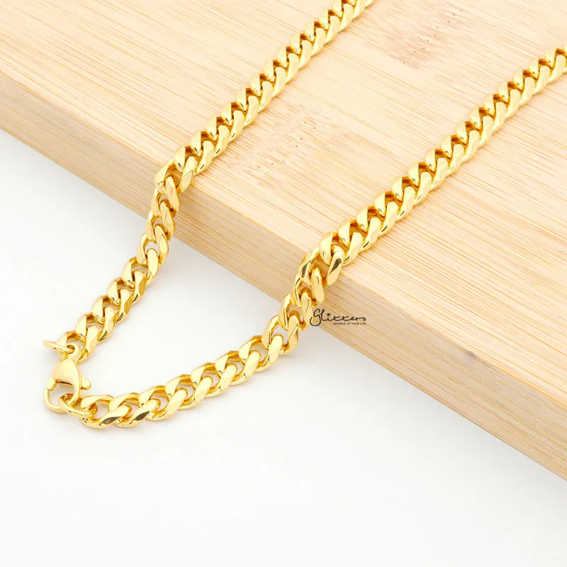 Gold I.P Stainless Steel Beveled Cuban Chain Necklaces - 7mm width