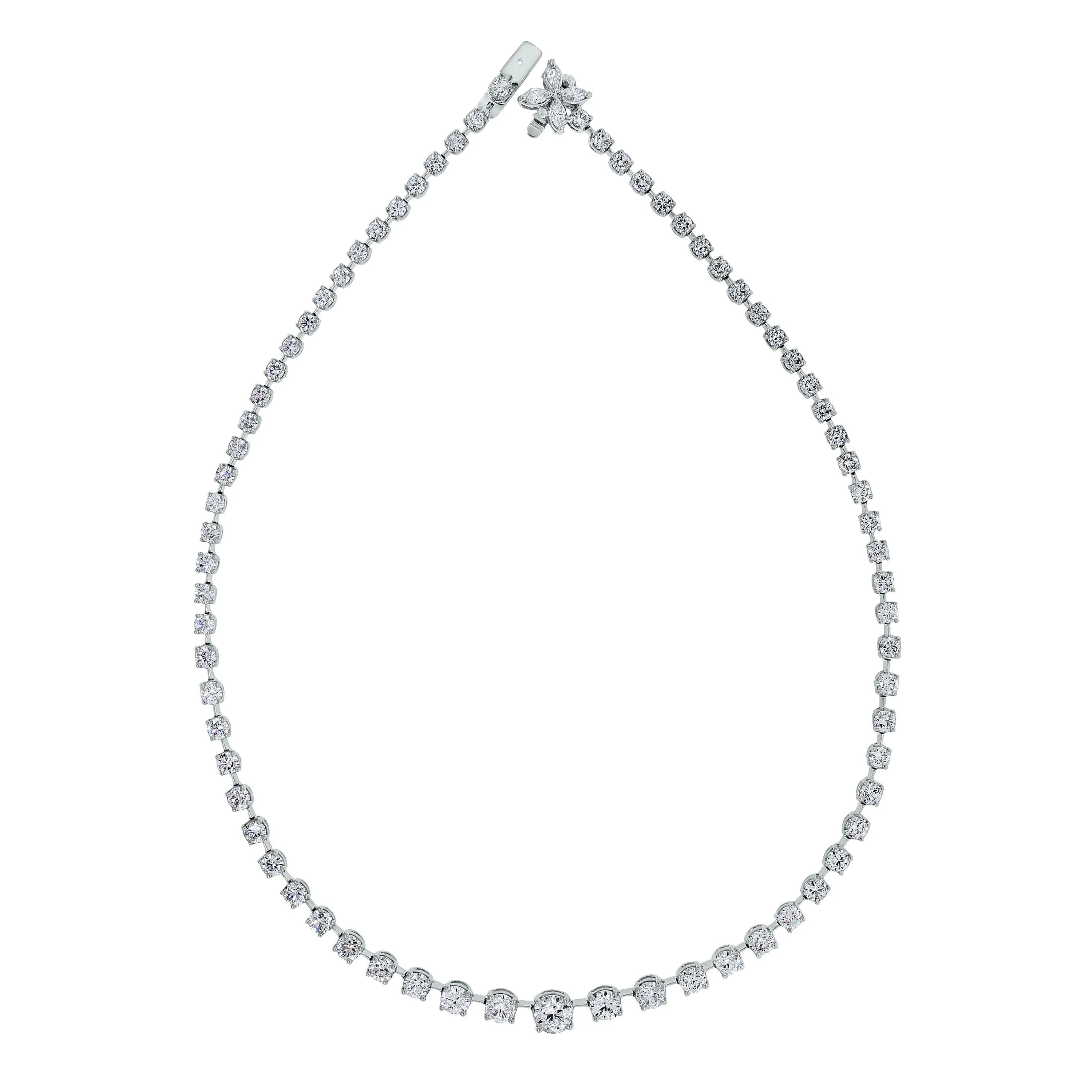 Graduated Space Riviera Tennis Necklace (17.78 ct Diamonds) in Platinum