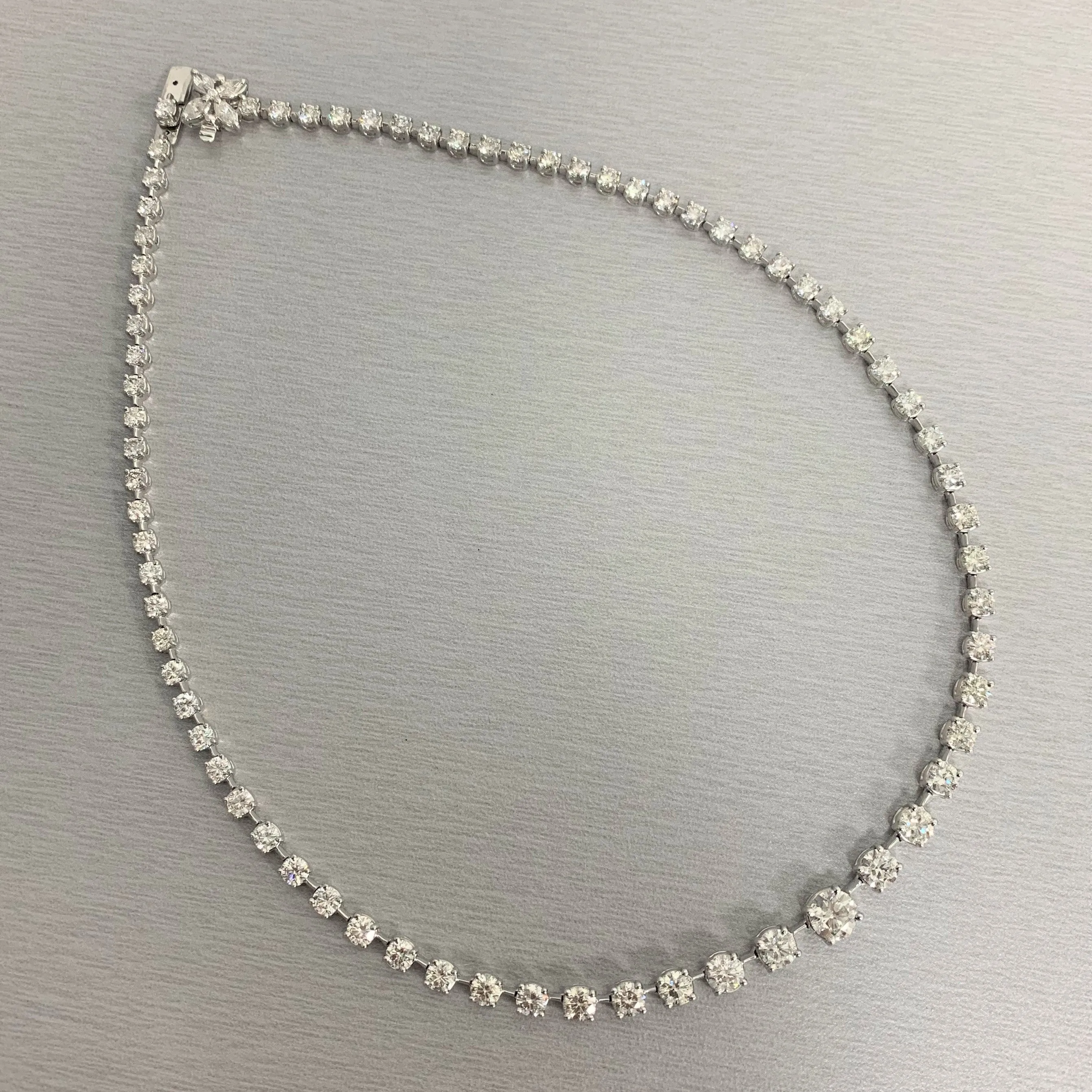 Graduated Space Riviera Tennis Necklace (17.78 ct Diamonds) in Platinum