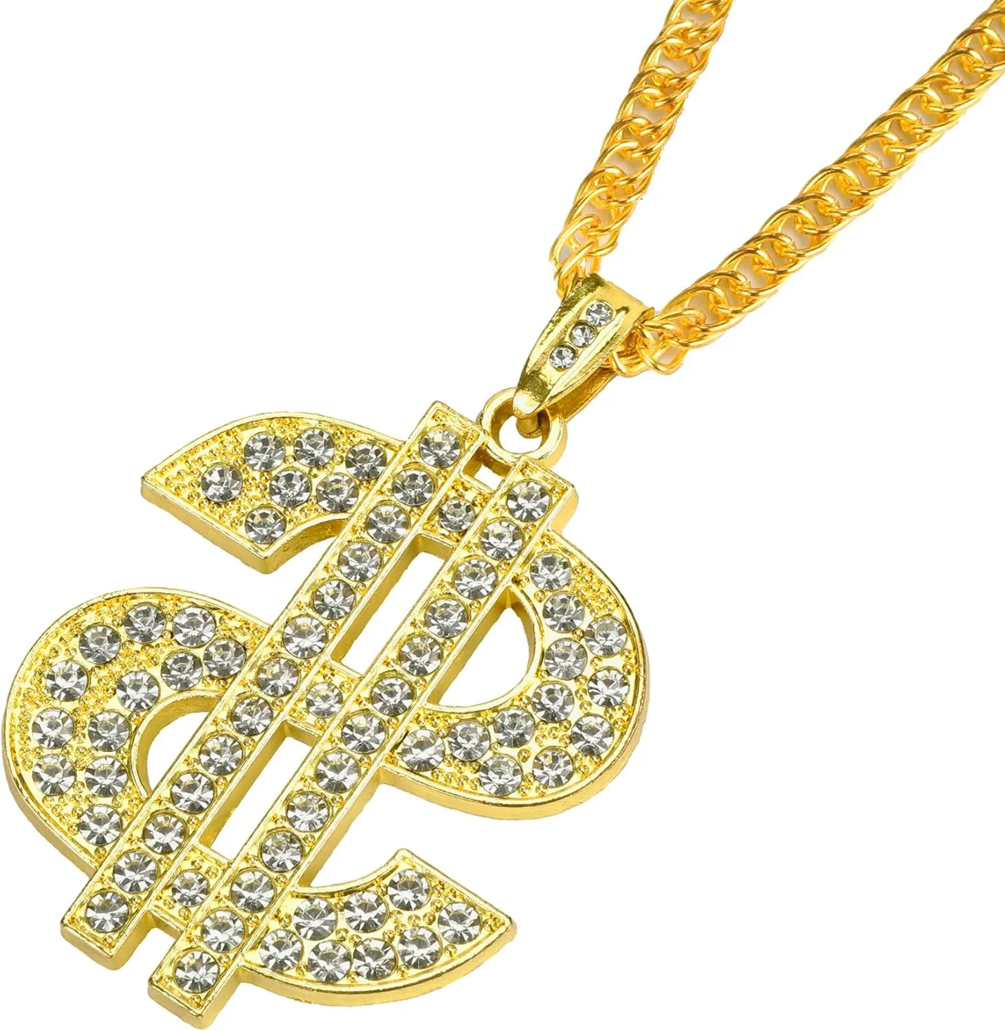 Hip Hop Gold Chain Long Gold Plated Necklace Accessories Mens Dollar Sign Necklaces Money Necklace Fake Gold Chain