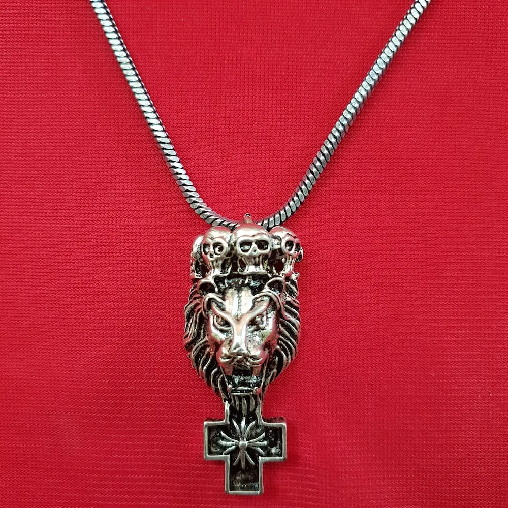 Imeora Cross Pendant With Lion and Skull