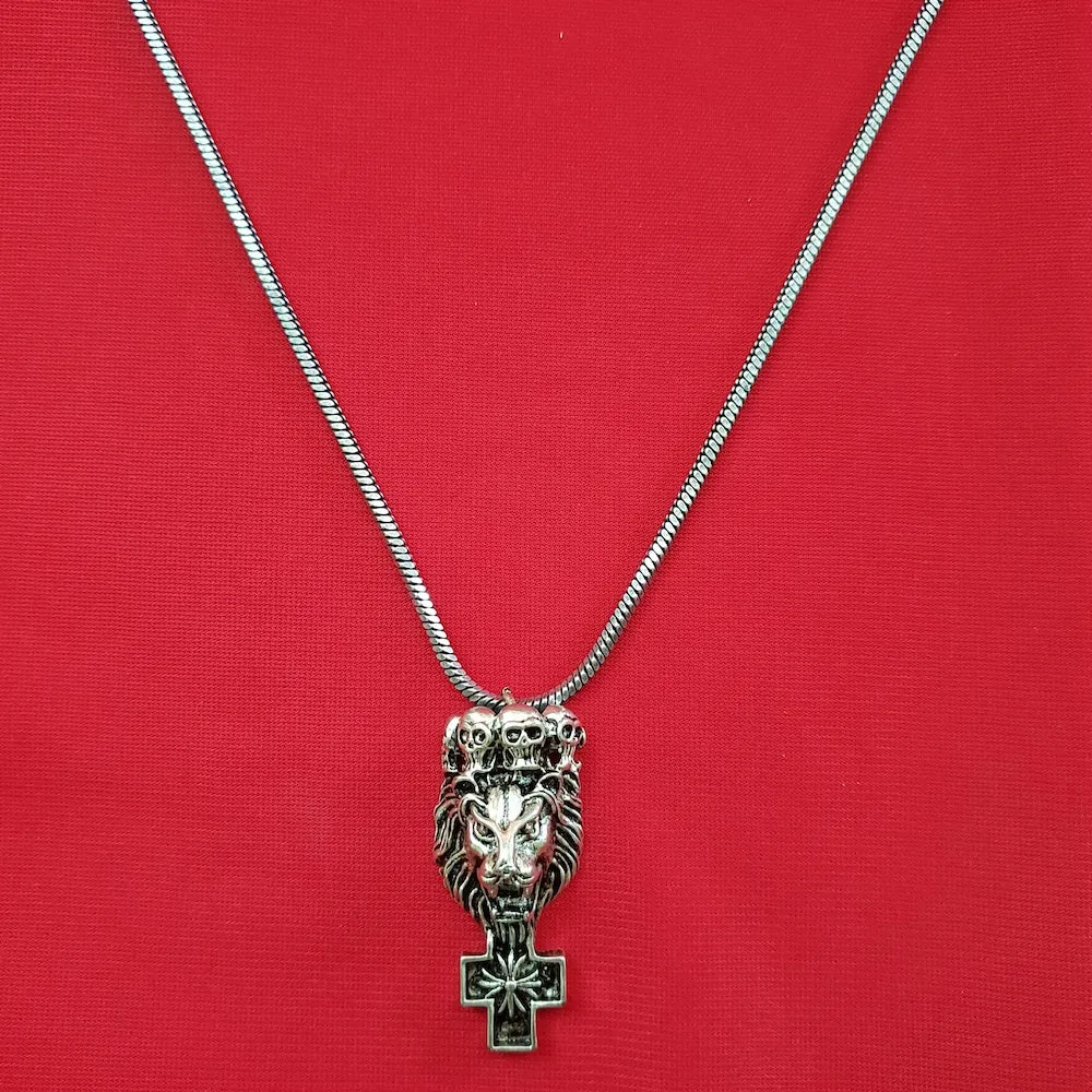 Imeora Cross Pendant With Lion and Skull