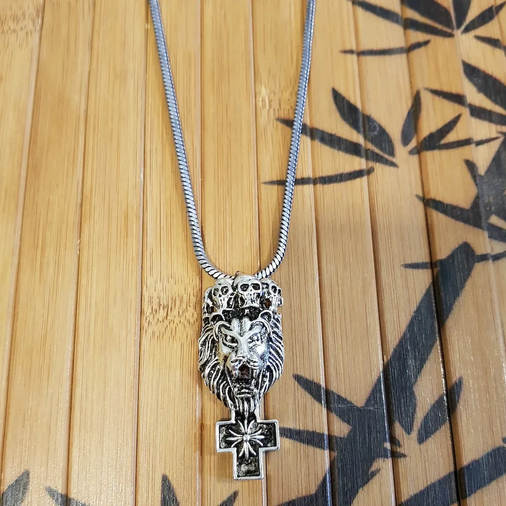 Imeora Cross Pendant With Lion and Skull