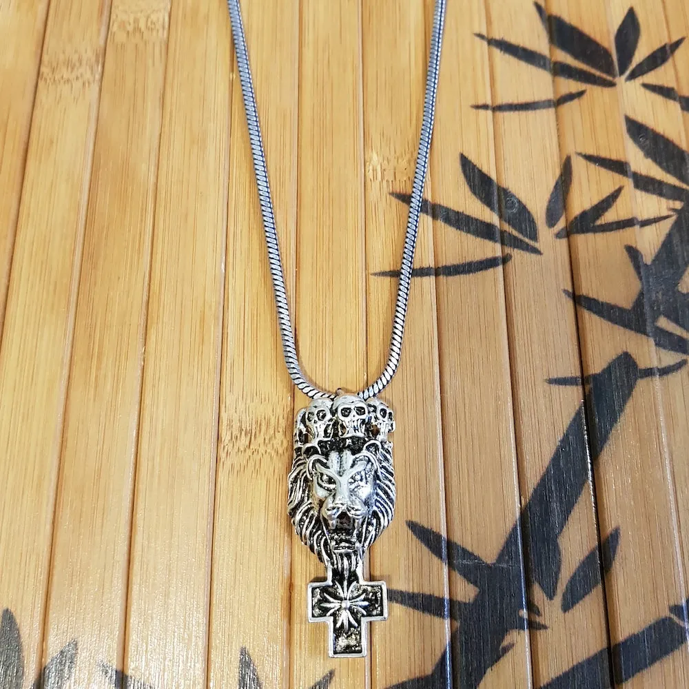 Imeora Cross Pendant With Lion and Skull