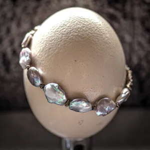 Japanese Keshi Pearl Choker Necklace With Pyrite Beads - Silver