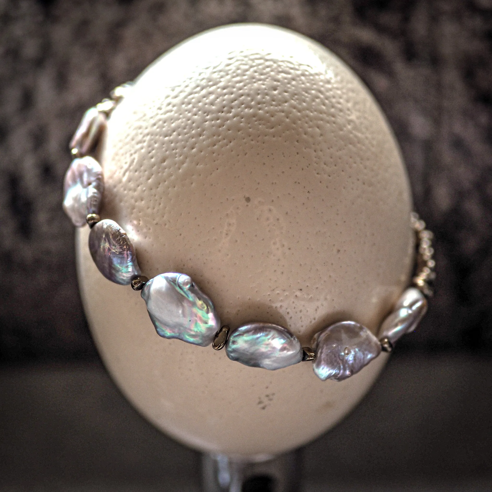 Japanese Keshi Pearl Choker Necklace With Pyrite Beads - Silver