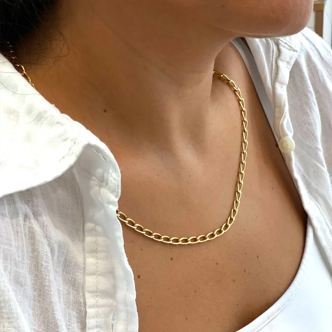 Ladies 14K Yellow Gold Rolo Chain Toggle Necklace, Estate Gold Links Hammered Polished Rolo Design Chain, Cable Belcher Chain