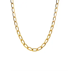 Ladies 14K Yellow Gold Rolo Chain Toggle Necklace, Estate Gold Links Hammered Polished Rolo Design Chain, Cable Belcher Chain