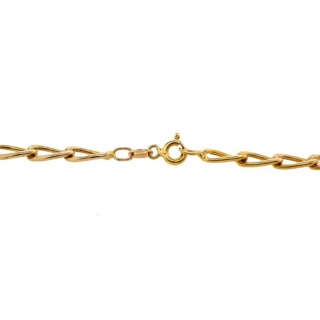 Ladies 14K Yellow Gold Rolo Chain Toggle Necklace, Estate Gold Links Hammered Polished Rolo Design Chain, Cable Belcher Chain