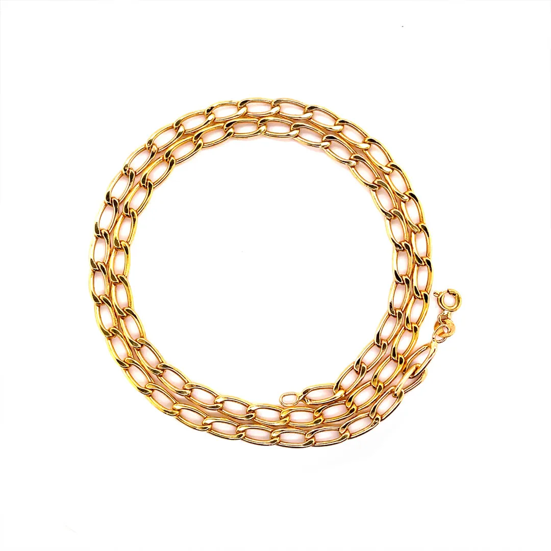 Ladies 14K Yellow Gold Rolo Chain Toggle Necklace, Estate Gold Links Hammered Polished Rolo Design Chain, Cable Belcher Chain