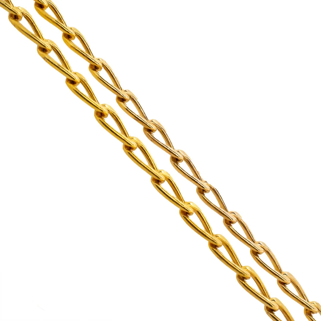 Ladies 14K Yellow Gold Rolo Chain Toggle Necklace, Estate Gold Links Hammered Polished Rolo Design Chain, Cable Belcher Chain