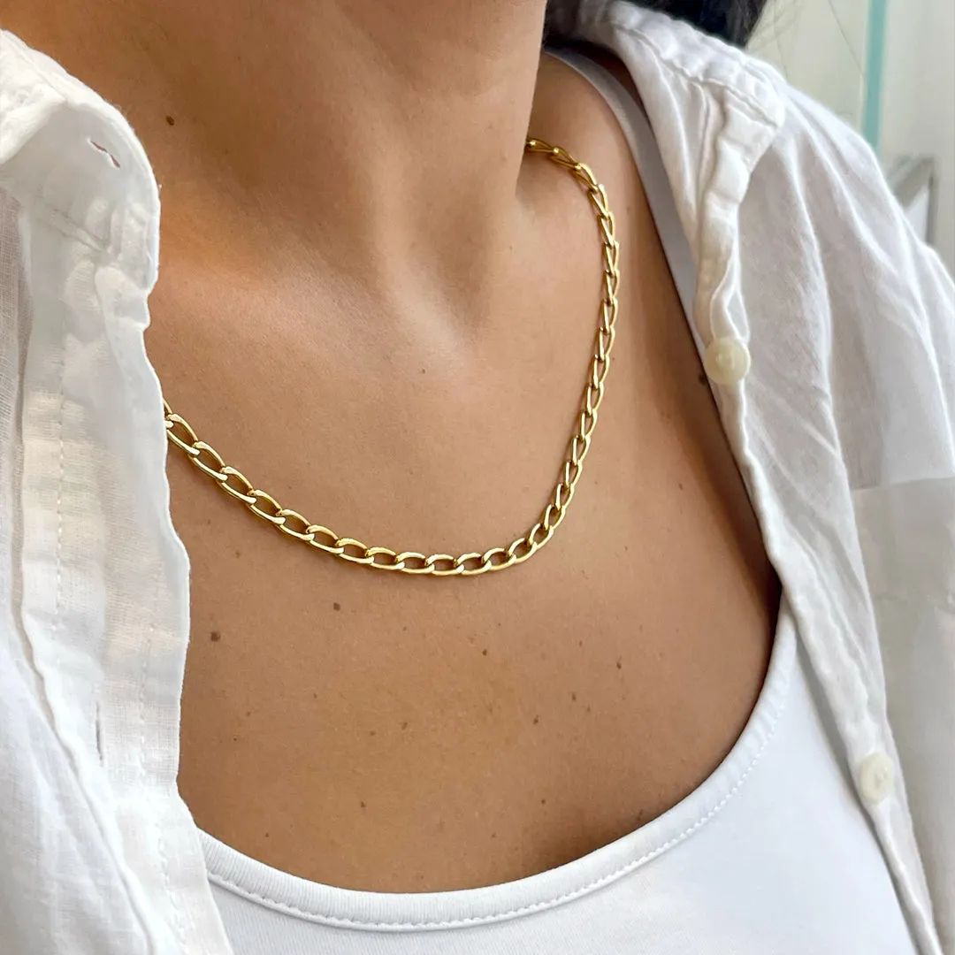 Ladies 14K Yellow Gold Rolo Chain Toggle Necklace, Estate Gold Links Hammered Polished Rolo Design Chain, Cable Belcher Chain