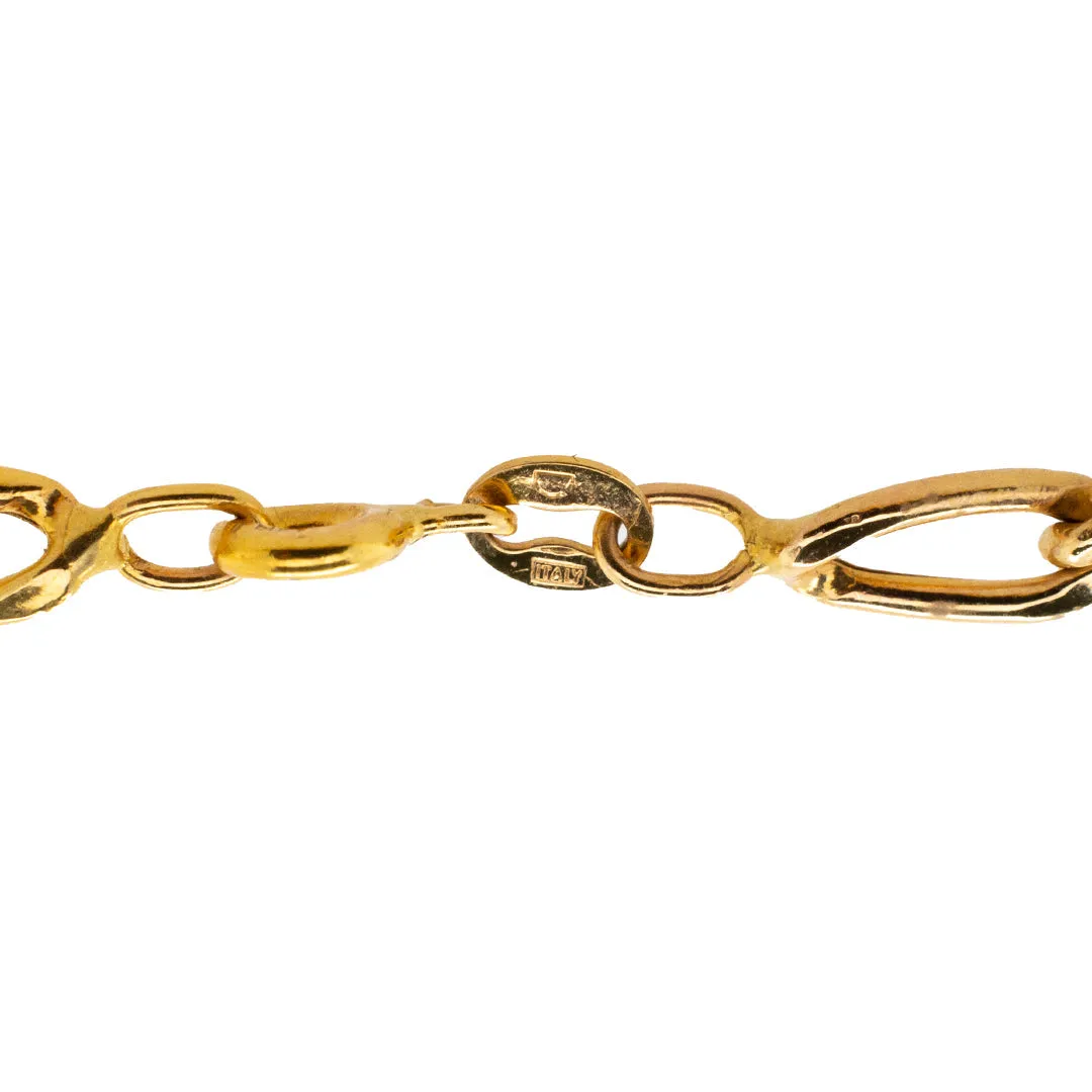 Ladies 14K Yellow Gold Rolo Chain Toggle Necklace, Estate Gold Links Hammered Polished Rolo Design Chain, Cable Belcher Chain