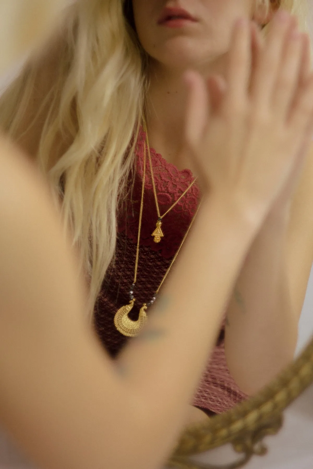 Layered Gold Necklace Set, Hematite Necklace, Extra Long Gold Necklace