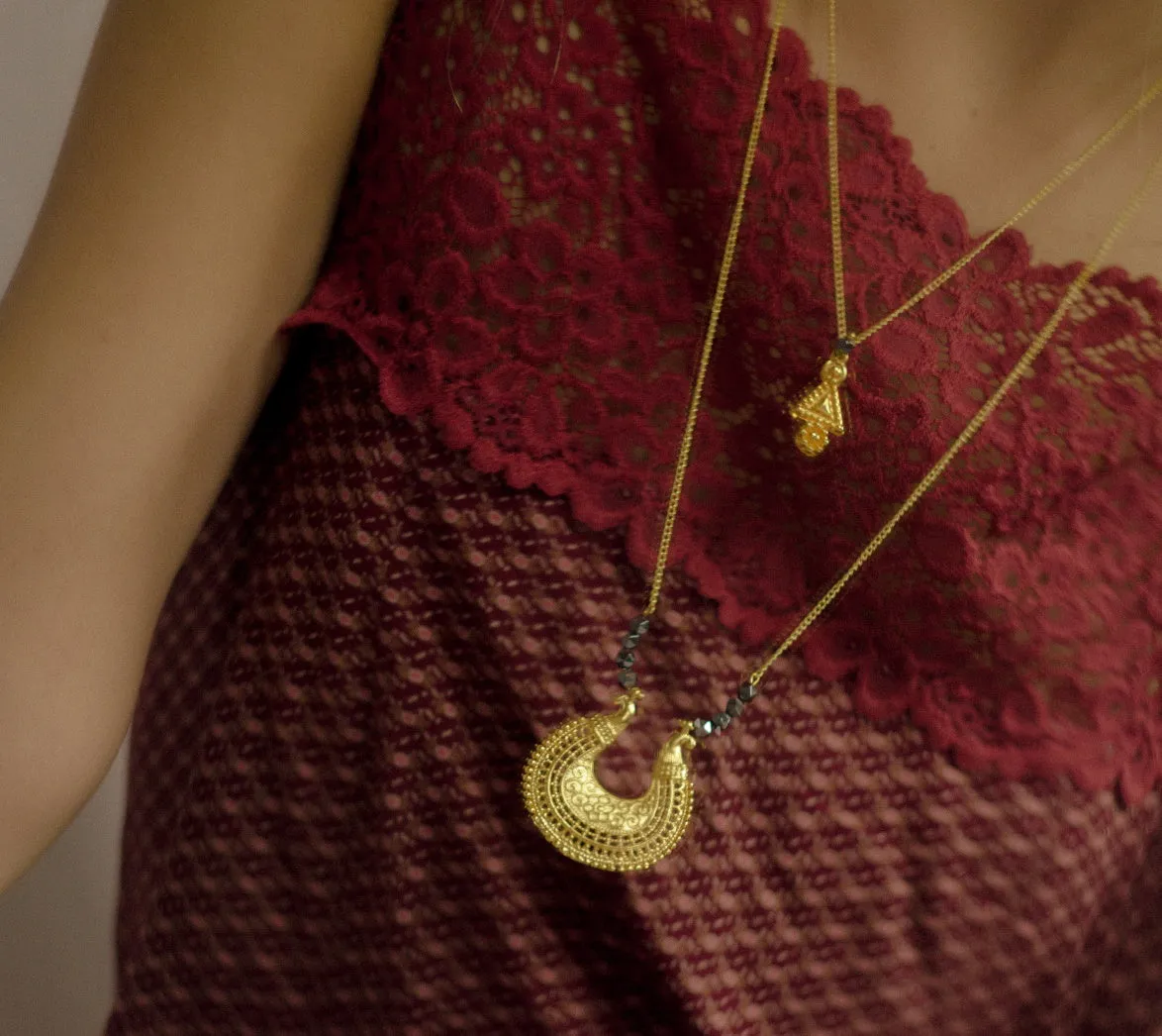 Layered Gold Necklace Set, Hematite Necklace, Extra Long Gold Necklace
