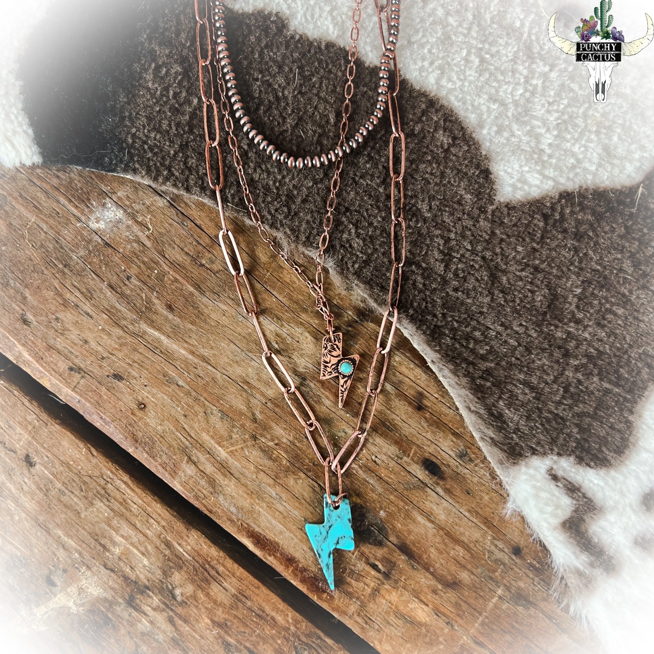 Lightning Bolt Layered Necklace - Bronze