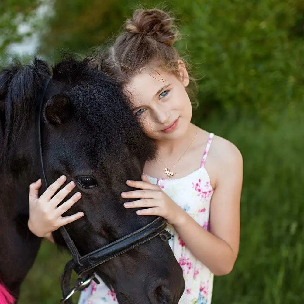MONOOC Horse Necklace for Girls - Dainty Pendant Heart 26 Initial Jewelry for Women, Kids, Horse Lovers