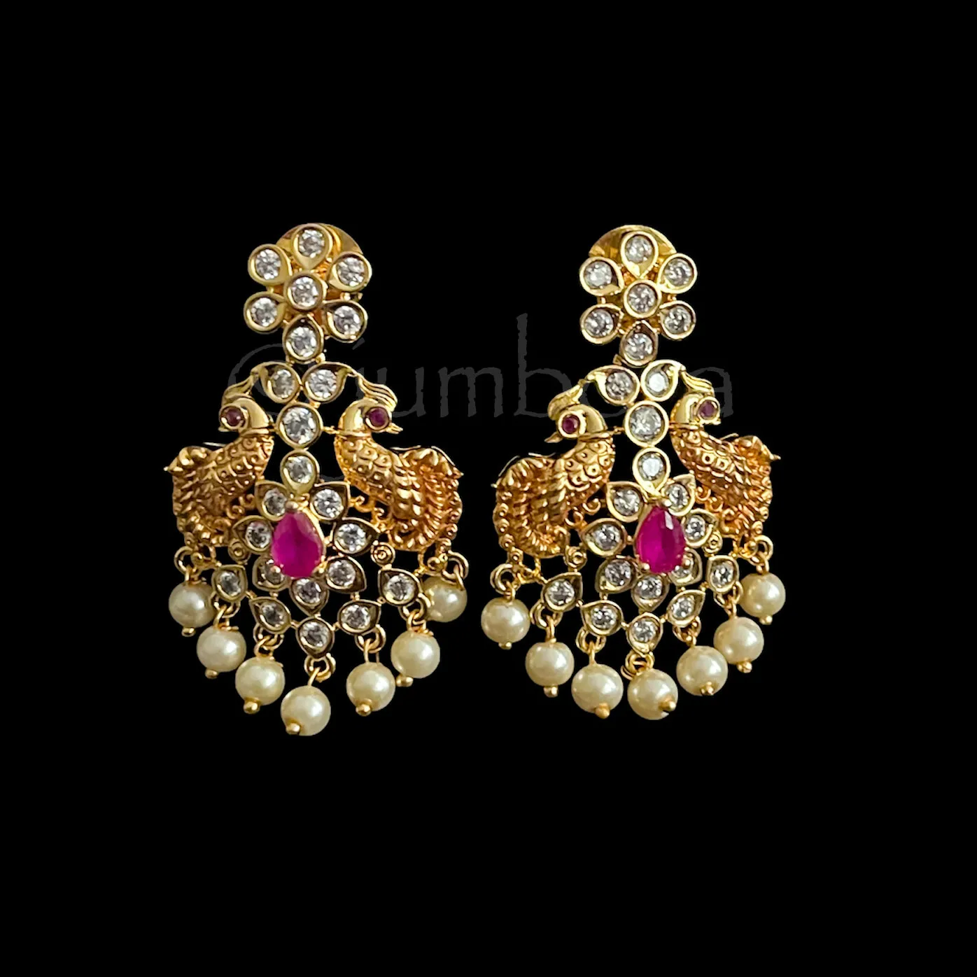 Peacock & Pearl AD (CZ) Zircon Necklace Set