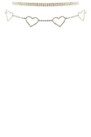 Rhinestone 5 Heart Choker Necklace