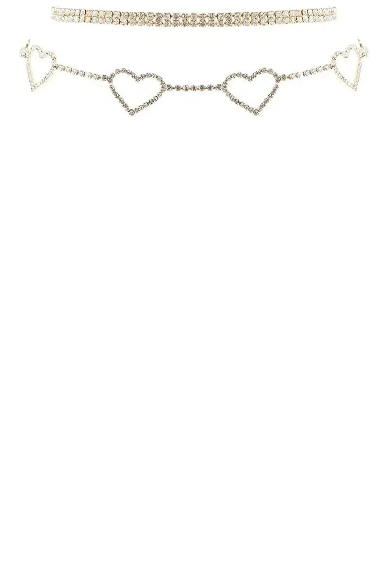 Rhinestone 5 Heart Choker Necklace