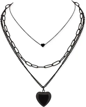 Sacina Goth Layered Black Heart Pendant Necklace, Grunge Necklace, Gothic Necklace, Punk Necklace, Emo Necklace