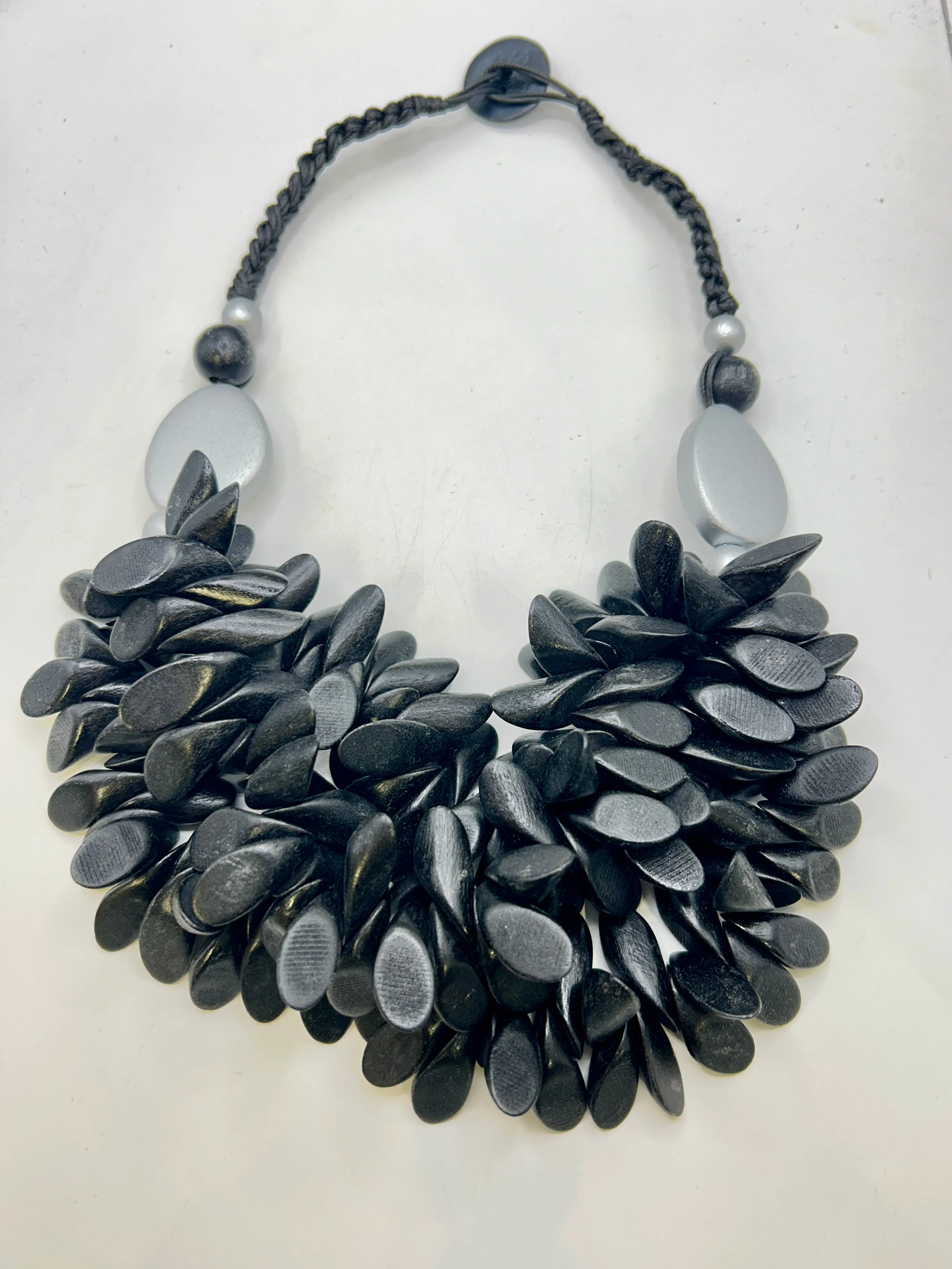 Short statement Spikey Necklace Wooden Hand Made layered Necklace