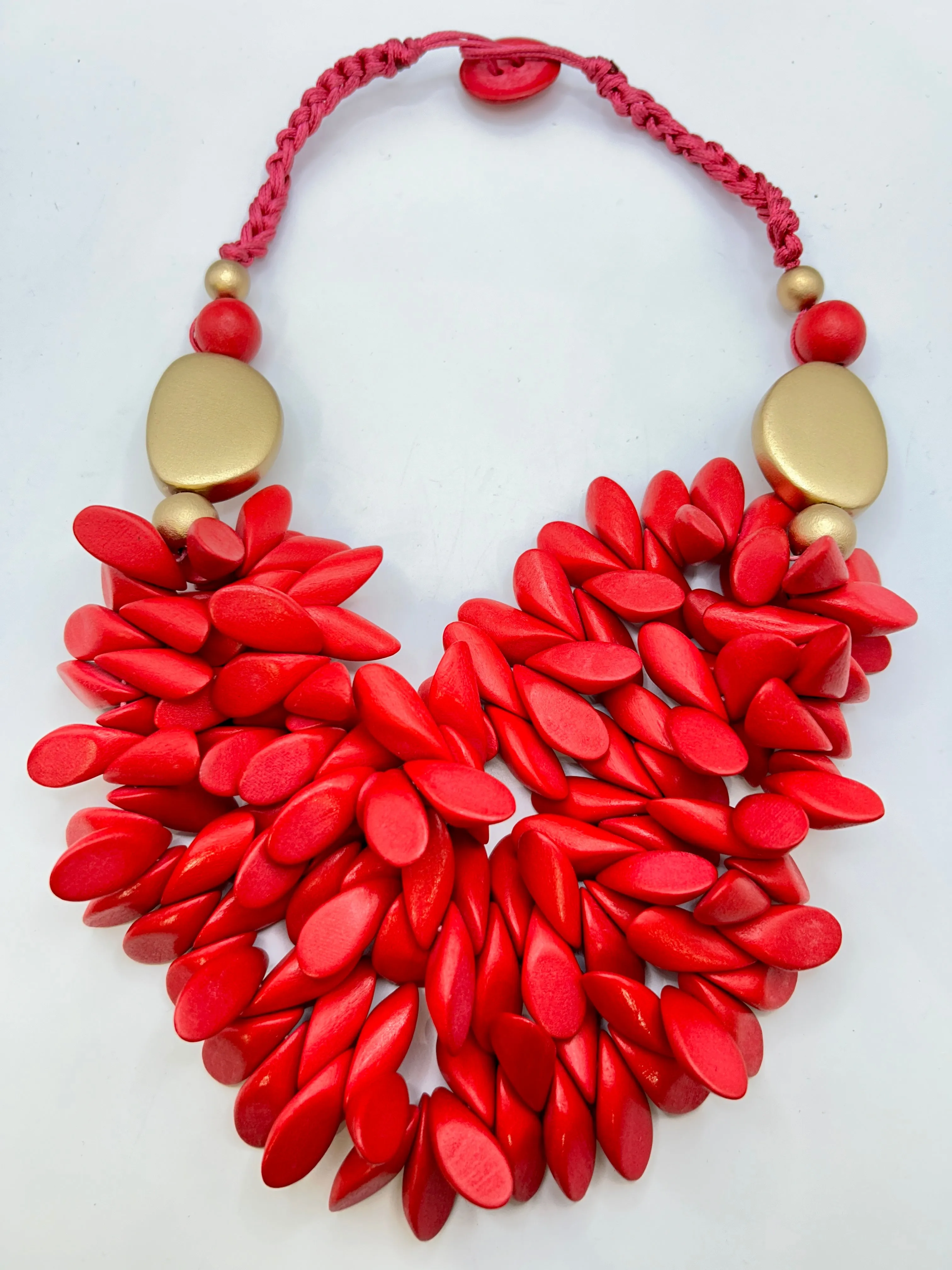 Short statement Spikey Necklace Wooden Hand Made layered Necklace