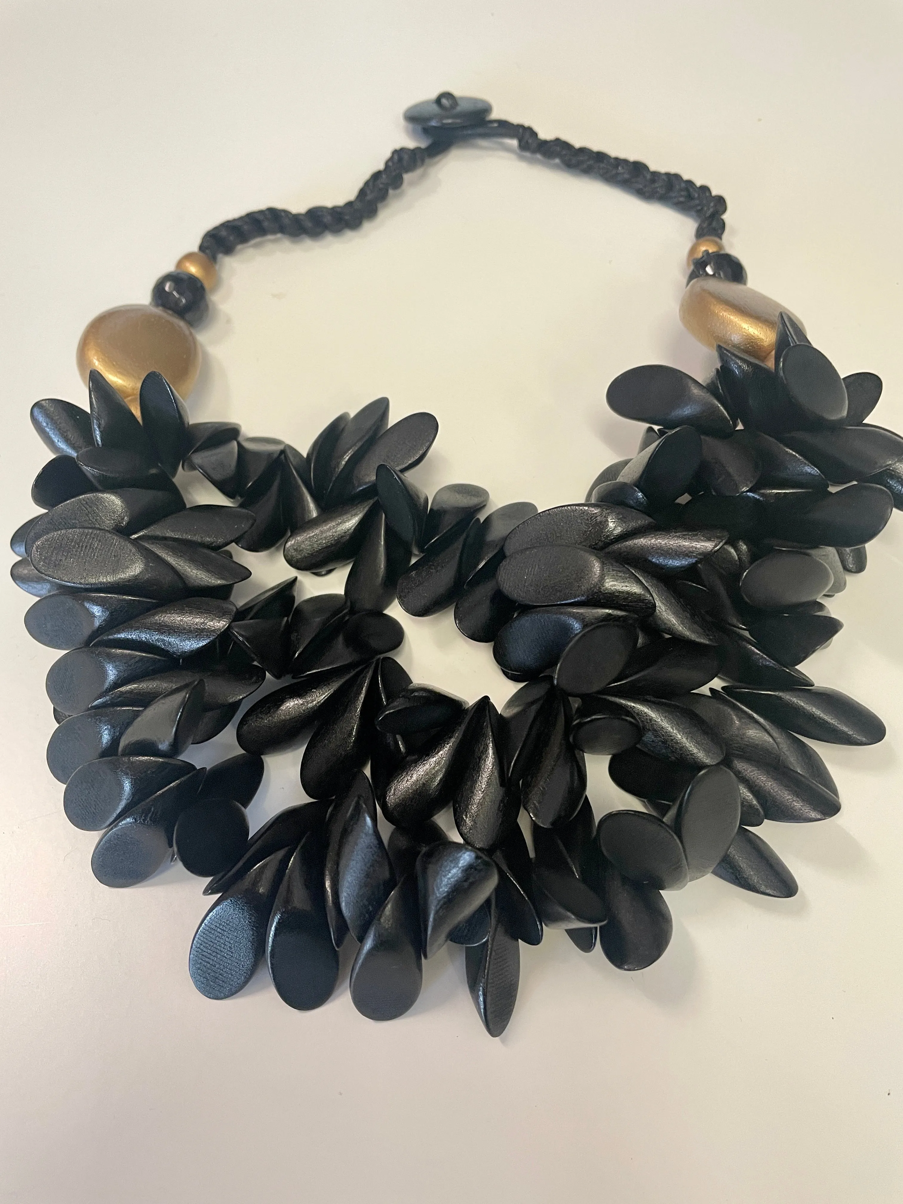 Short statement Spikey Necklace Wooden Hand Made layered Necklace