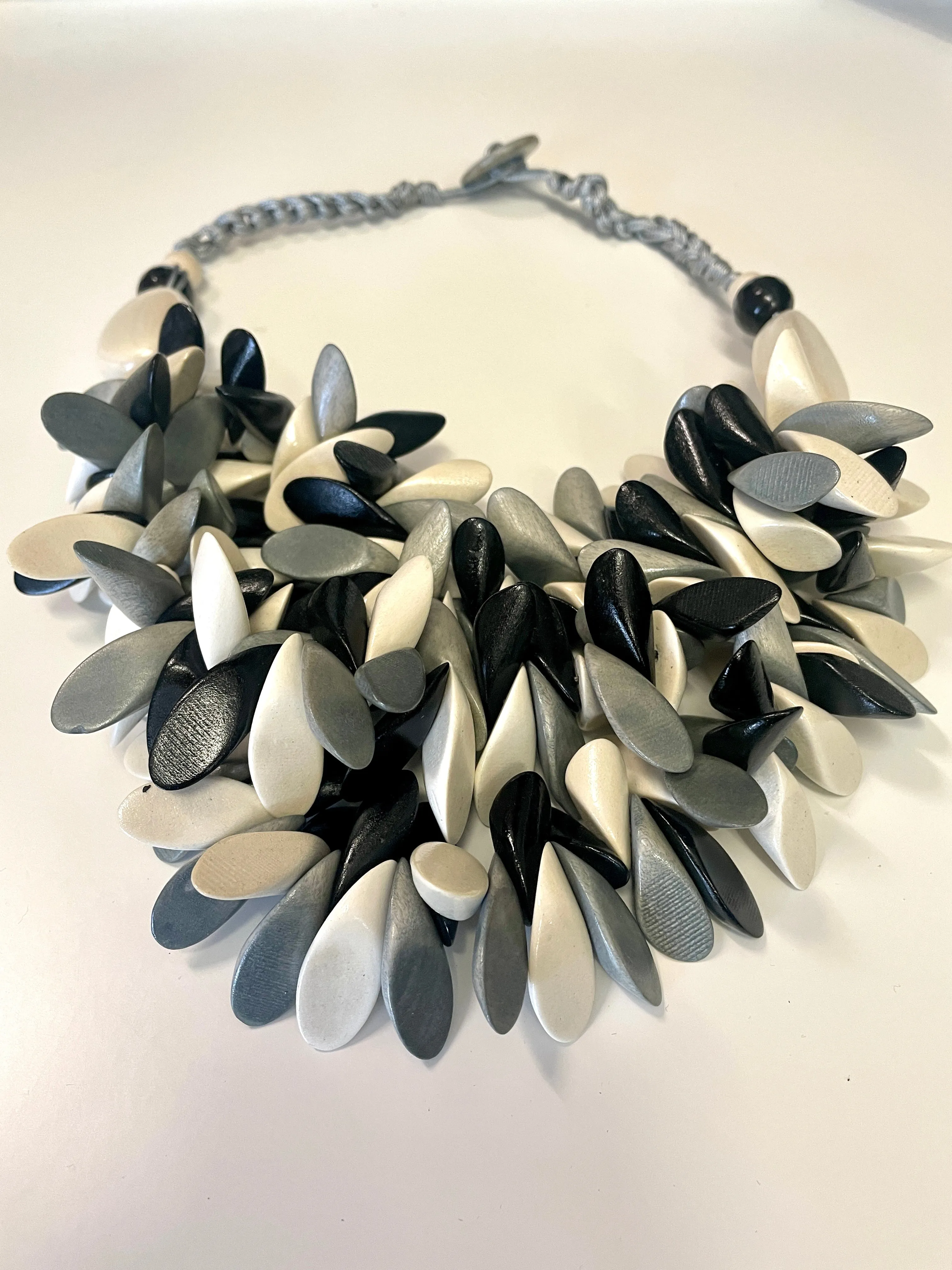Short statement Spikey Necklace Wooden Hand Made layered Necklace