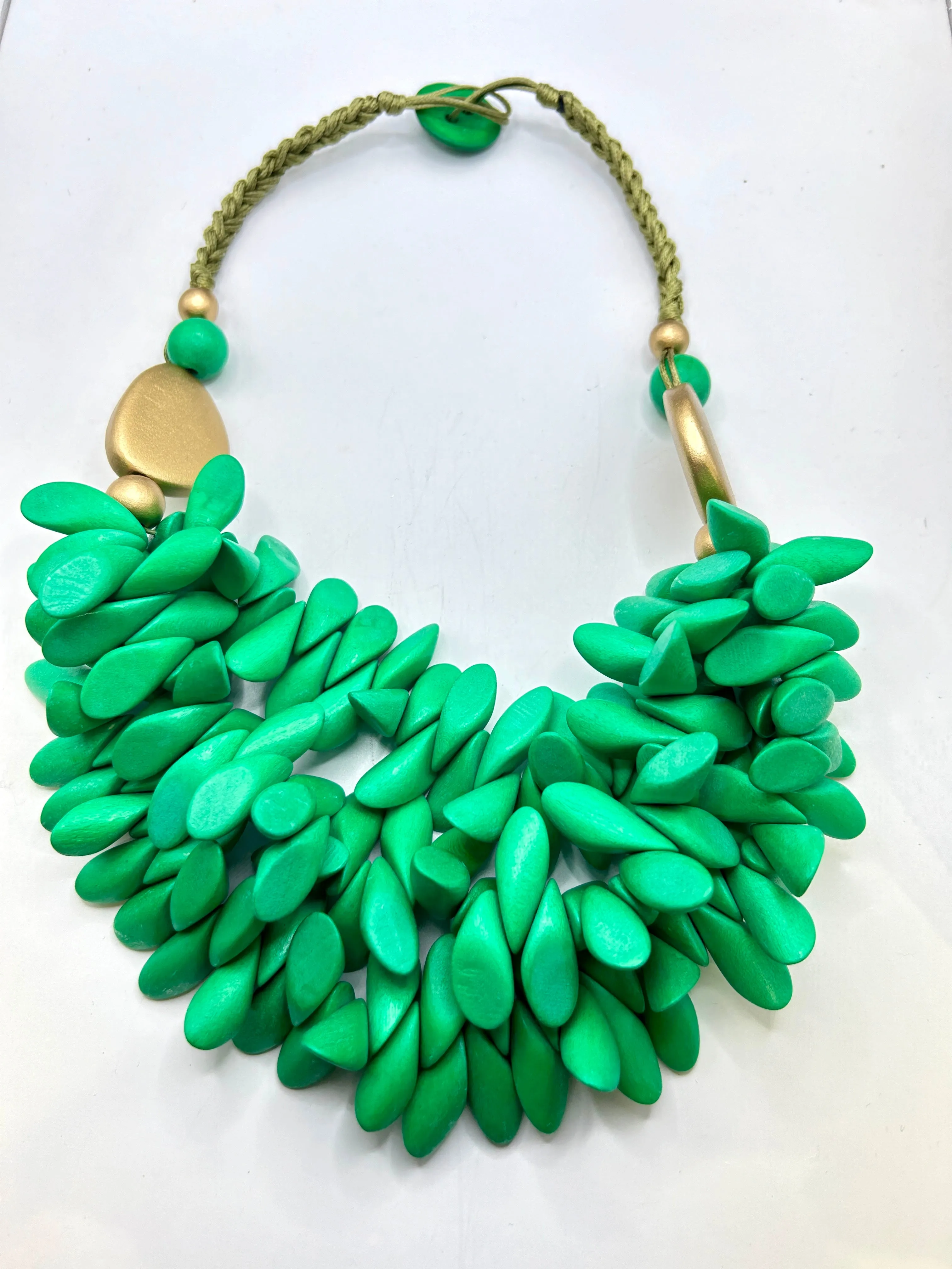 Short statement Spikey Necklace Wooden Hand Made layered Necklace