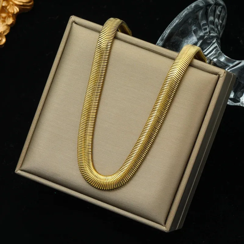 Stainless Steel Metal Cuban Chain Wide Neck Necklace