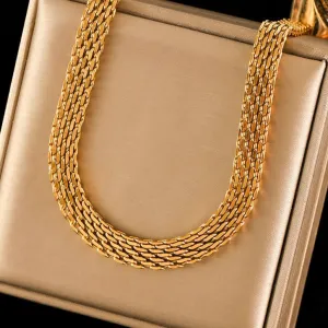 Stainless Steel Metal Cuban Chain Wide Neck Necklace