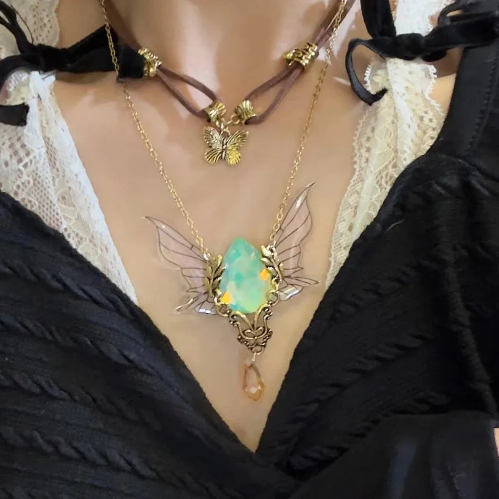 Vintage Brown Butterfly Choker Necklace - Women's Fashion Collarbone Chain Pendant