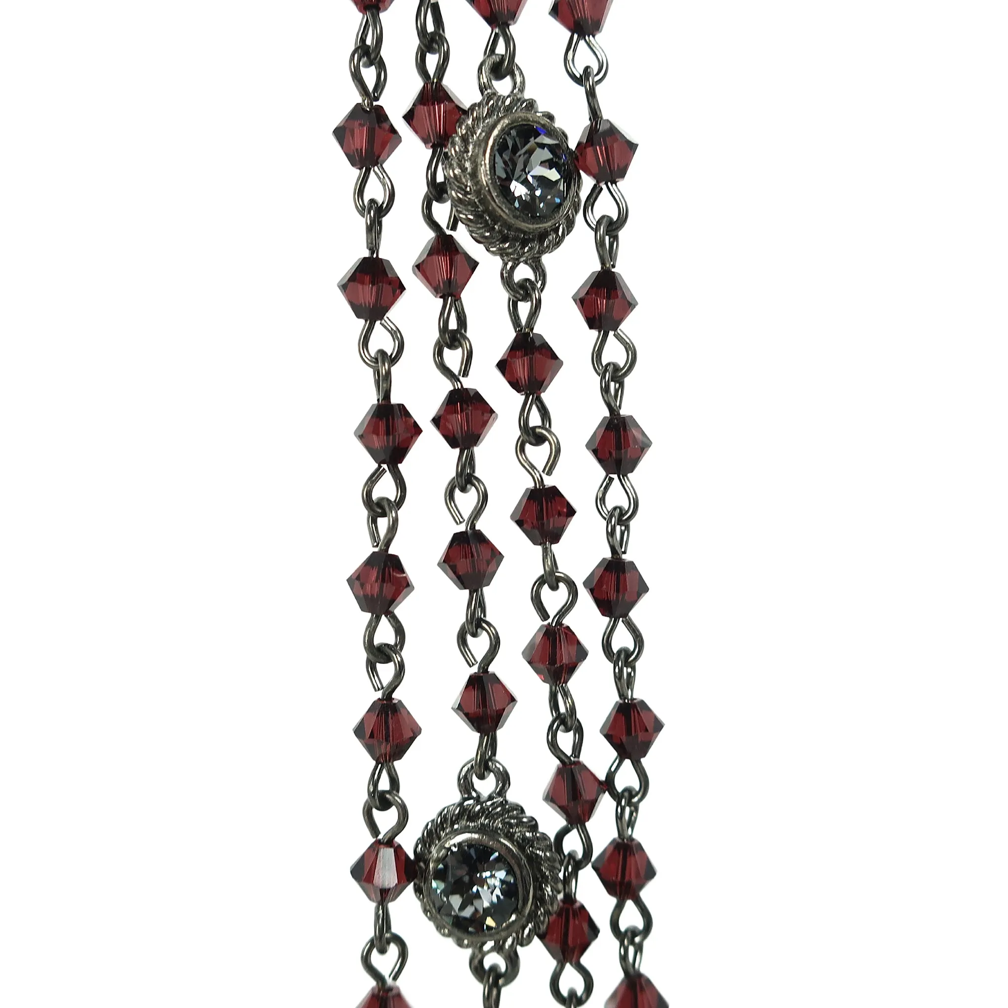 VSA Magdalena Gunmetal Statement Necklace with 4mm Burgundy Bicone Crystals