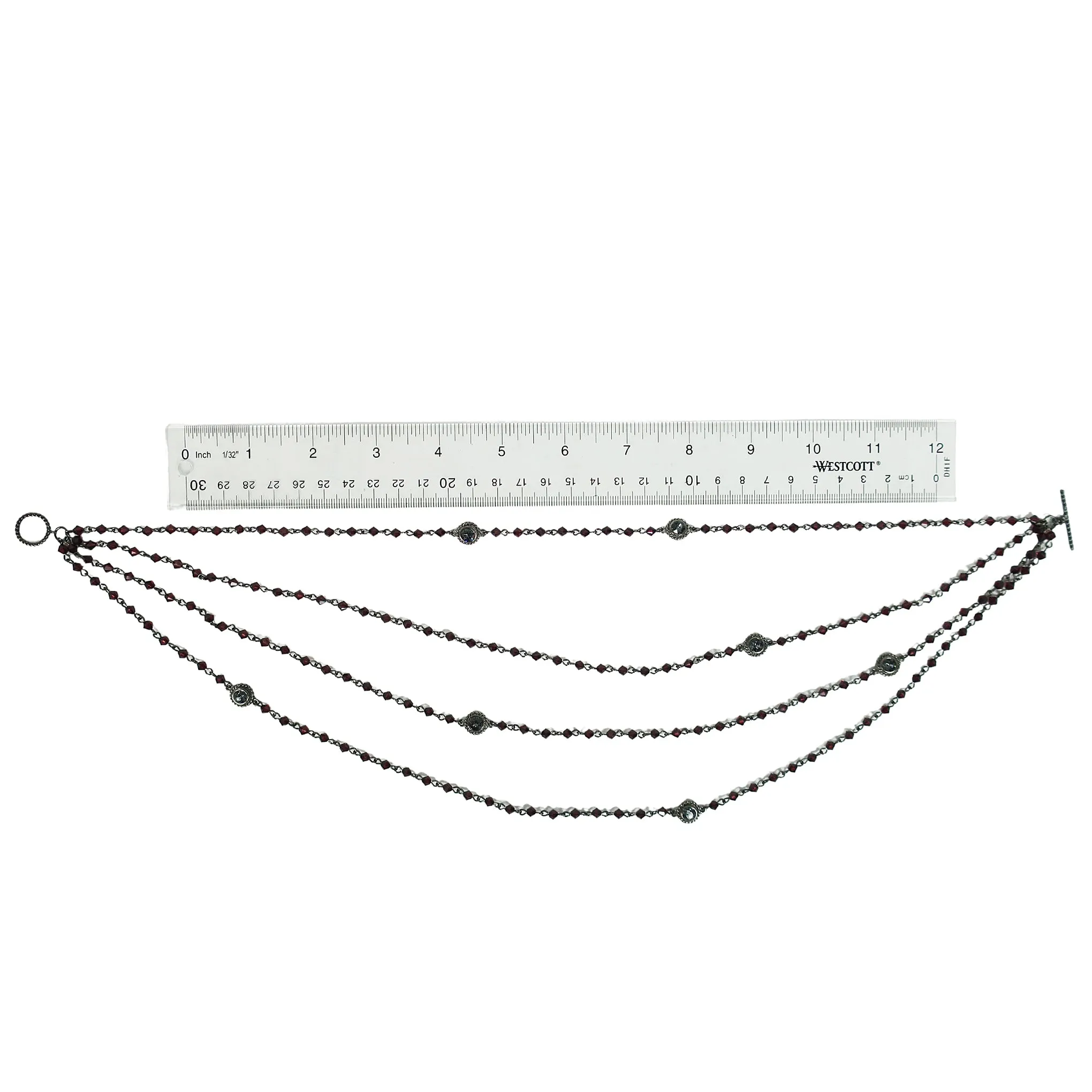 VSA Magdalena Gunmetal Statement Necklace with 4mm Burgundy Bicone Crystals
