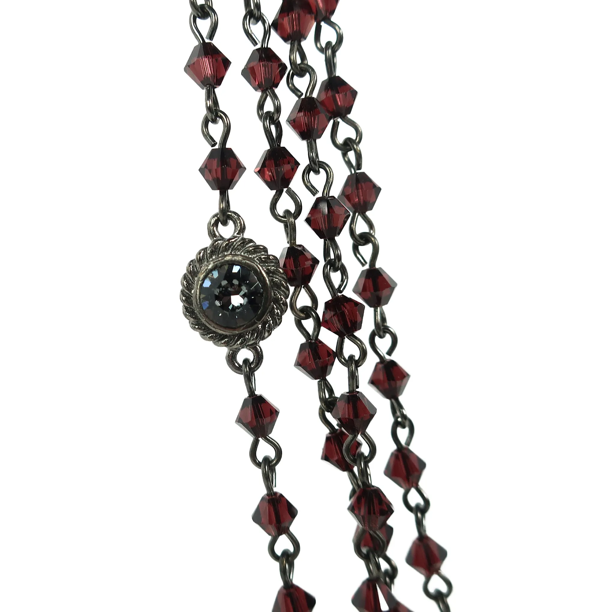 VSA Magdalena Gunmetal Statement Necklace with 4mm Burgundy Bicone Crystals