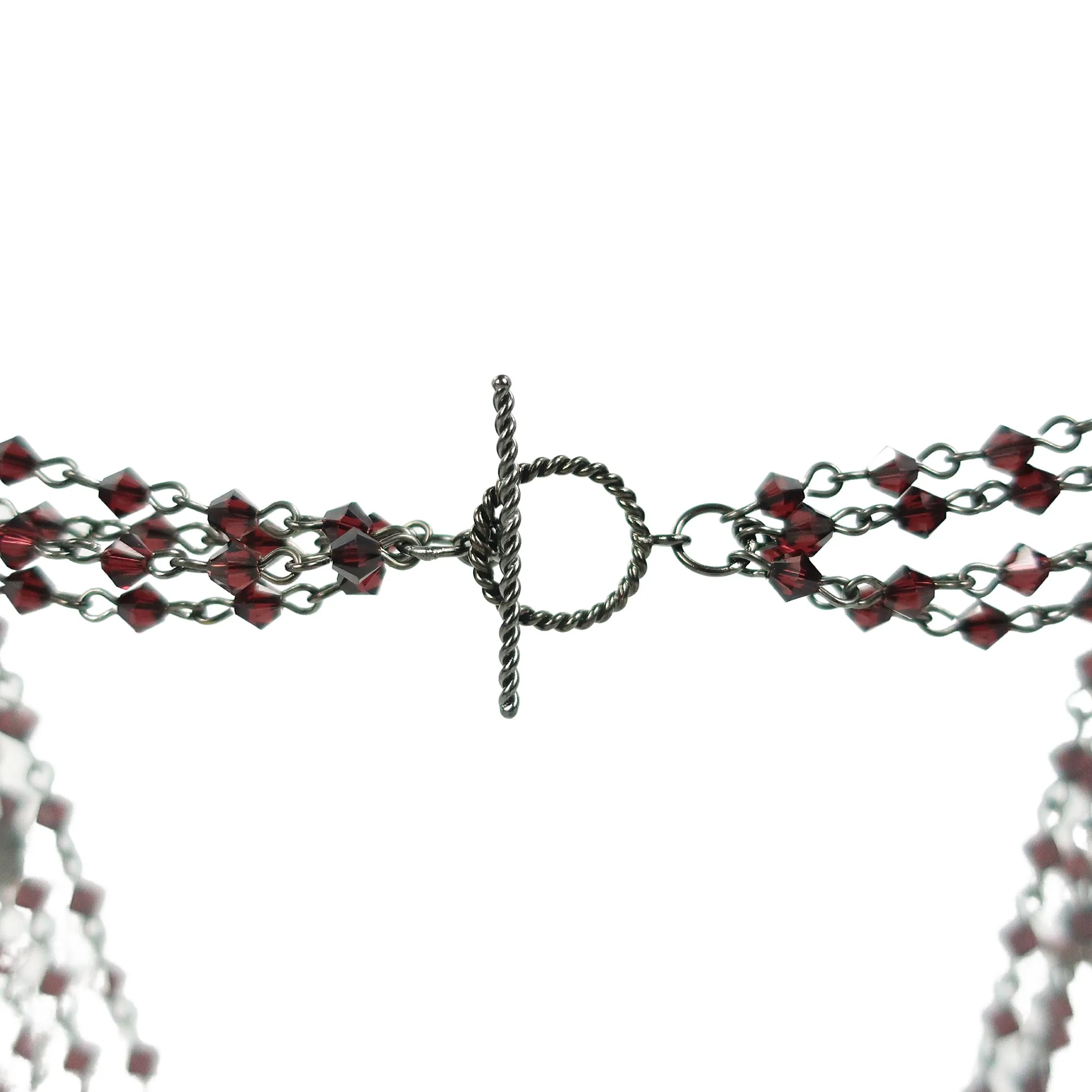 VSA Magdalena Gunmetal Statement Necklace with 4mm Burgundy Bicone Crystals