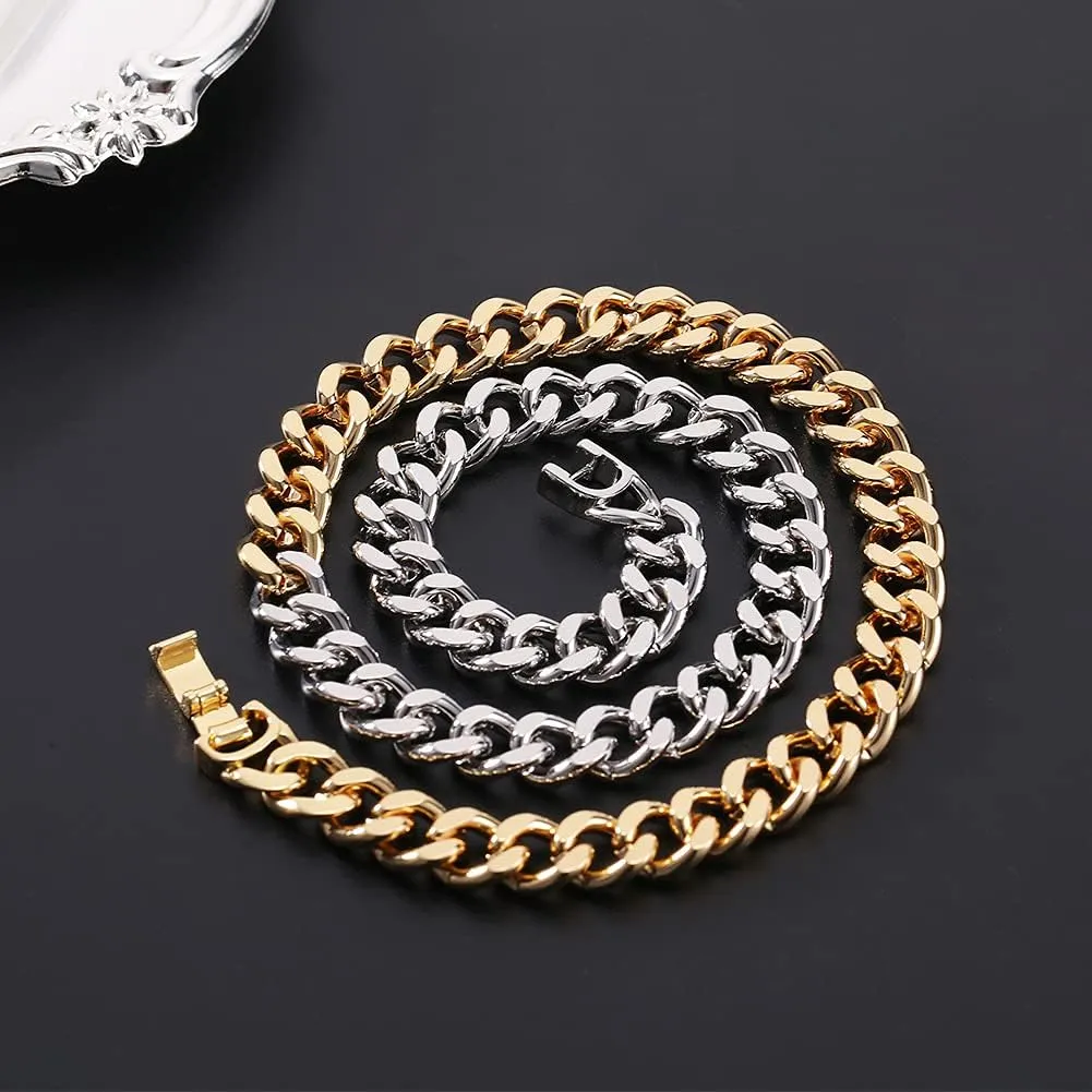WOWORAMA Two Tone Gold Silver Cuban Link Chain Necklace Choker Unisex Chunky Chain Choker Necklace for Women Men, 18"