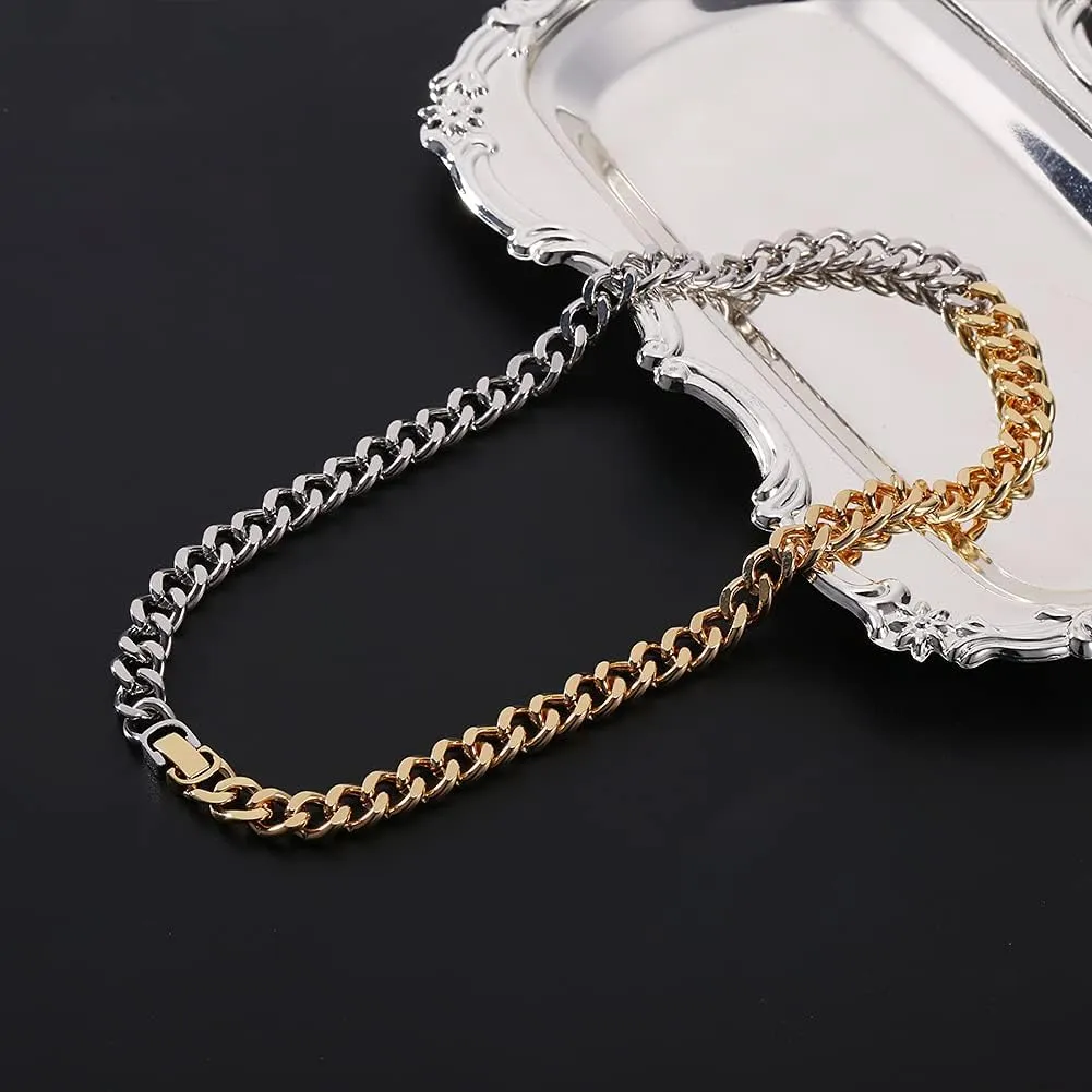 WOWORAMA Two Tone Gold Silver Cuban Link Chain Necklace Choker Unisex Chunky Chain Choker Necklace for Women Men, 18"